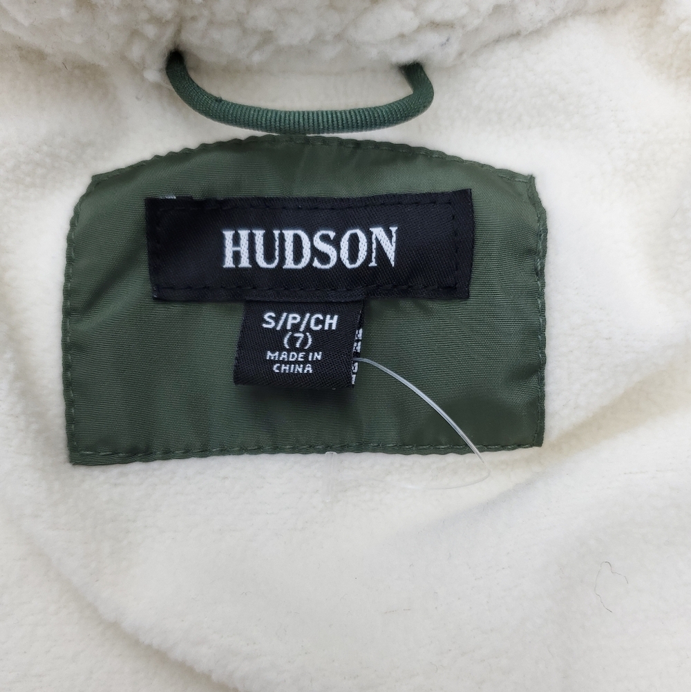 Hudson Girl’s Puffer Insulated Long Winter Green Coat Faux Fur Hoodie Lining S/7 - Picture 2 of 8